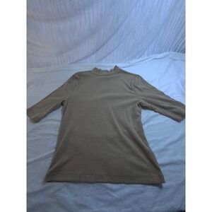 Express Tan Ribbed Mock Neck Elbow Sleeve Fitted Top Womens Medium Beige
